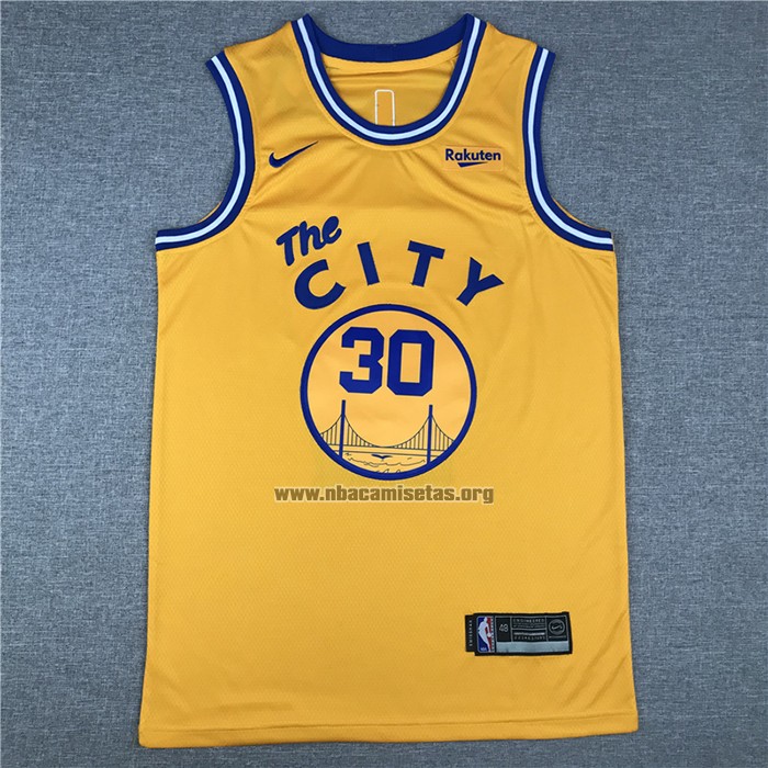 Camiseta Golden State Warriors Stephen Curry NO 30 Hardwood Classics Amarillo
